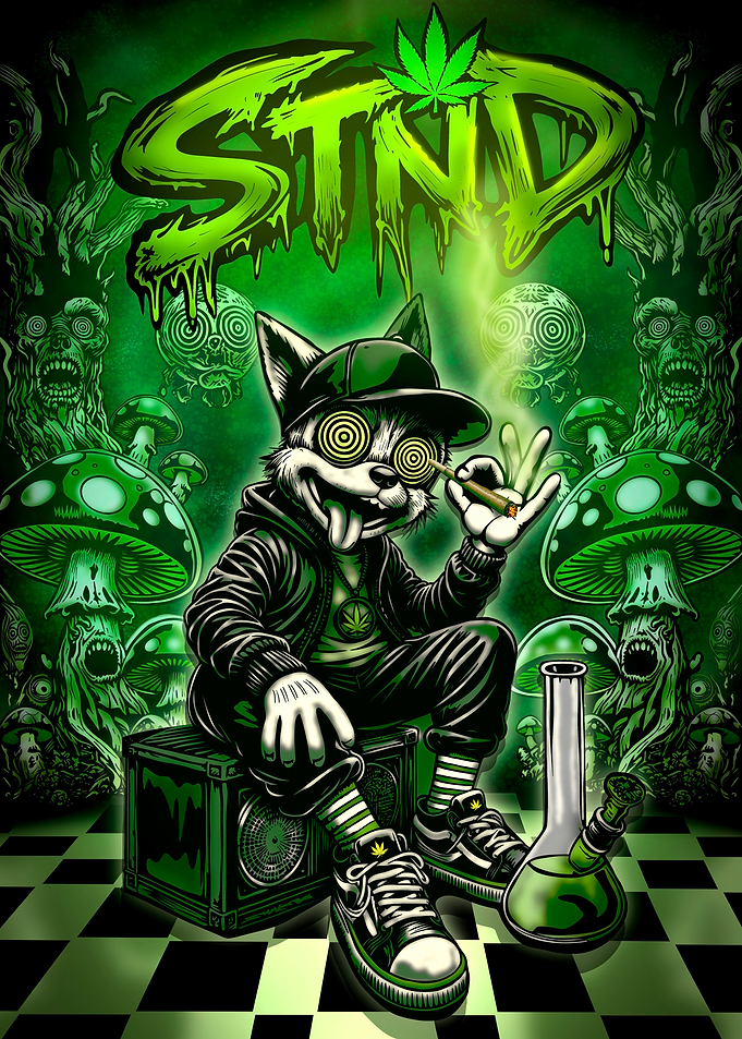 Hypno Trip Trippy Psychedelic Street Art – Neon Green Stoner Cartoon Illustration