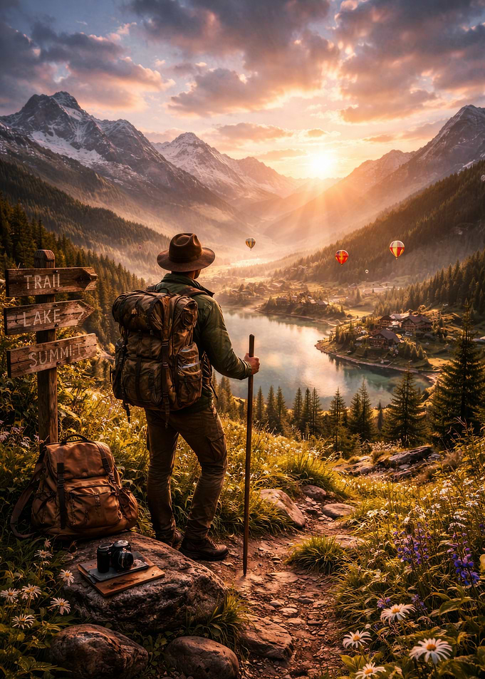 mountain lake at sunset