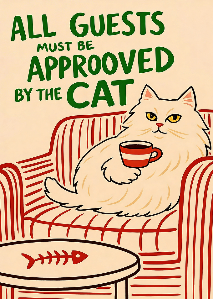 Cat Approves Guests Sign