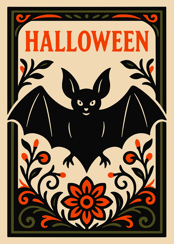 Halloween Bat with Floral Accents