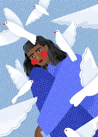 Woman Surrounded by Doves