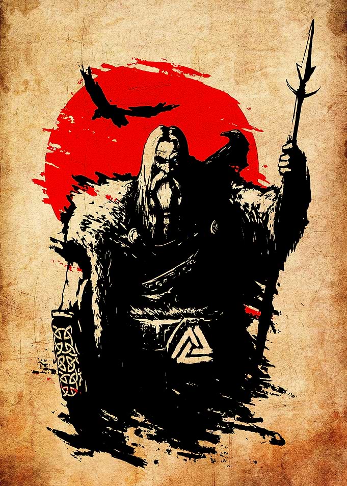 Viking Warrior with Ravens and Sun