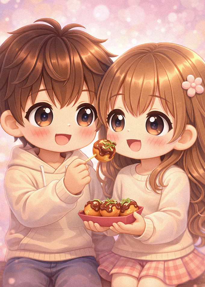 Cute Anime Couple Sharing Food