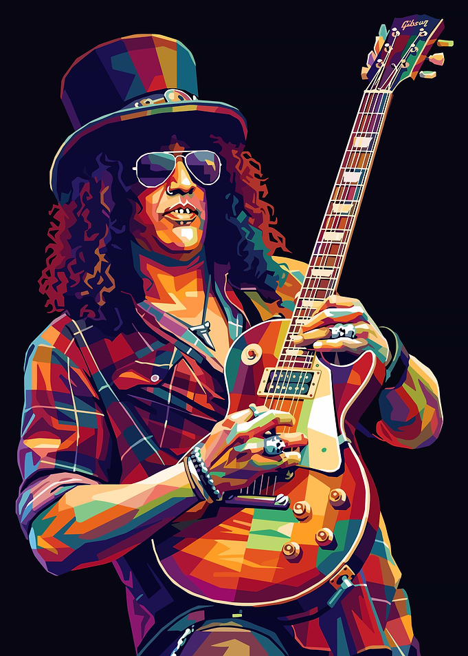 Slash Playing Guitar in Pop Art Style
