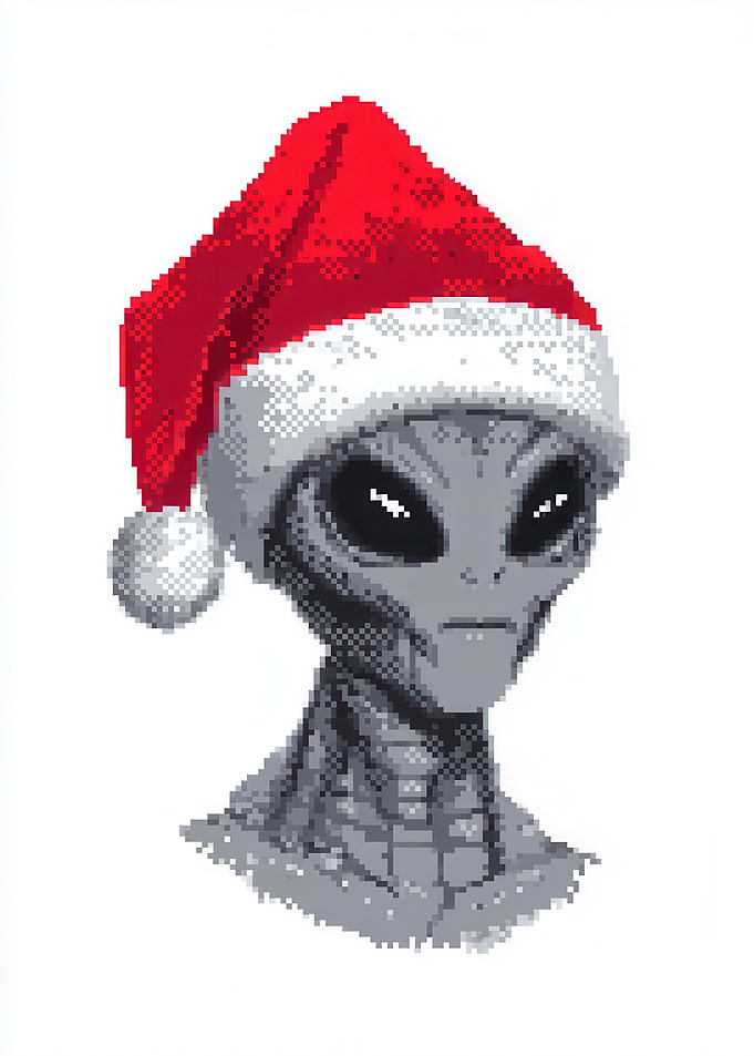 Pixel Art Alien in Santa Hat