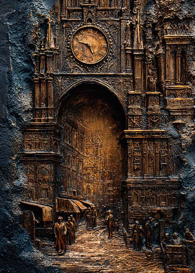 Golden Clock Tower Stone Relief