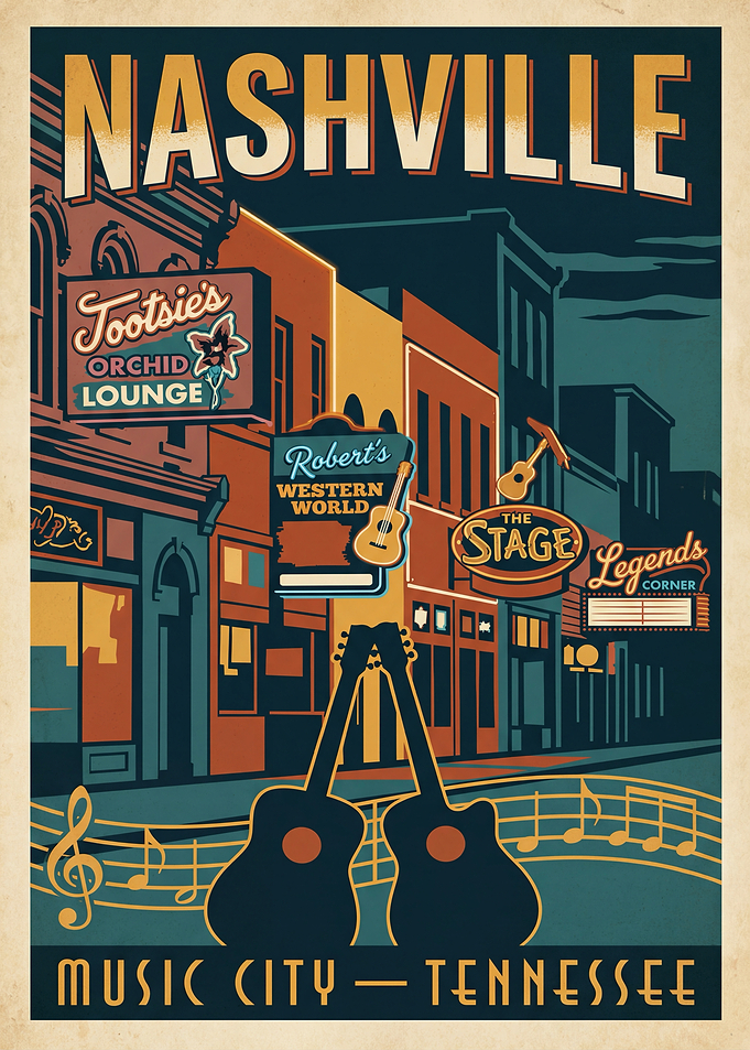 Nashville Music City Vintage Poster