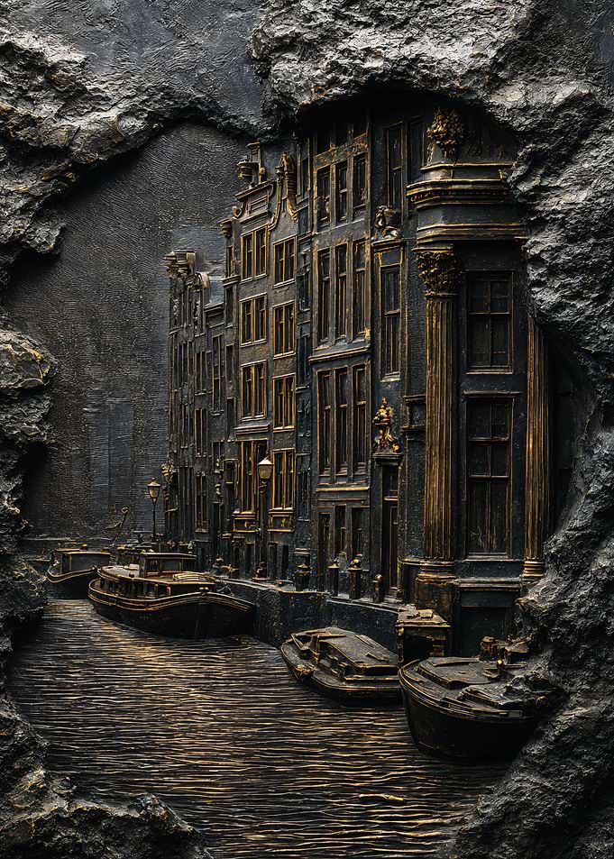 Golden Amsterdam Canal Stone Relief