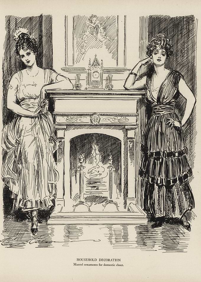 Victorian Women by Fireplace