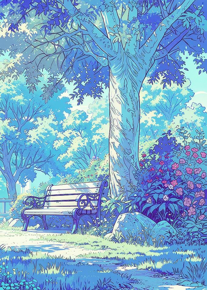 Tranquil Park Bench Under a Lush Tree