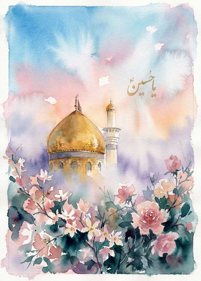 Dawn at the Shrine of Imam Hussein - Karbala Watercolor