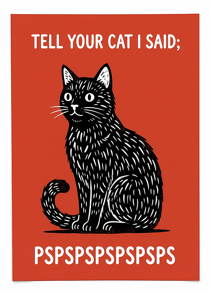 Black Cat with 'Pspspsps' Text