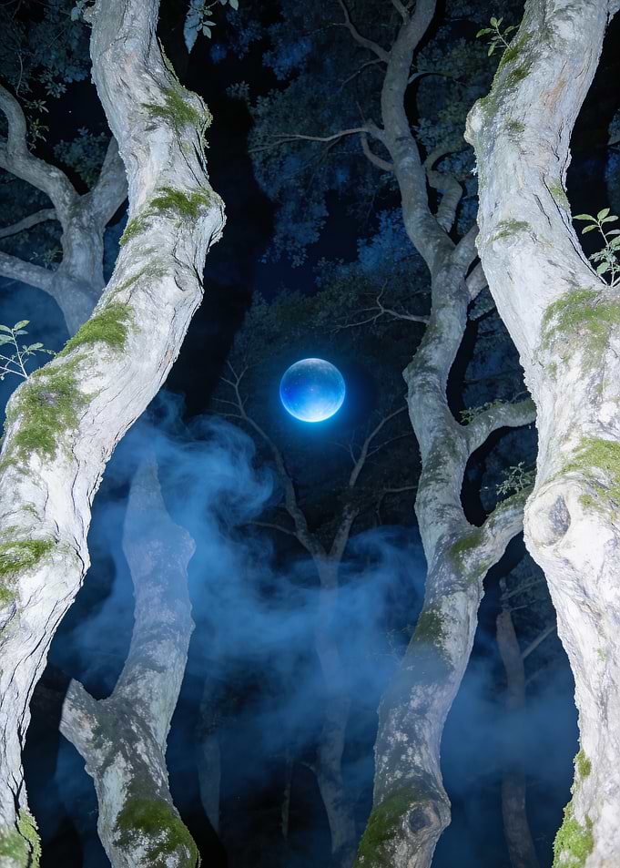 Mystical Blue Orb in a Forest
