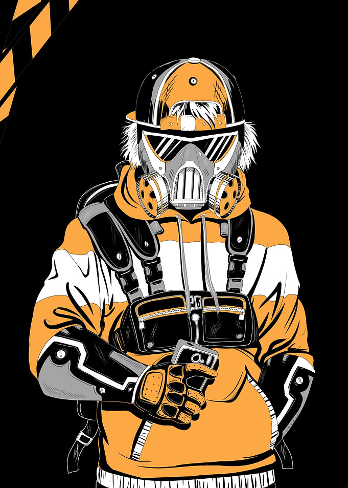 Futuristic Character with Gas Mask