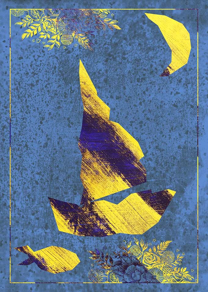 Paper Boat with Moon and Fish
