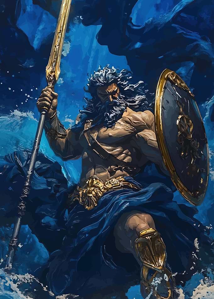 Poseidon with Trident and Shield