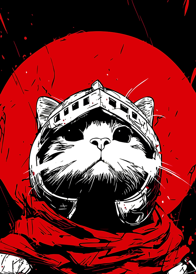 Cat Knight in Red Scarf