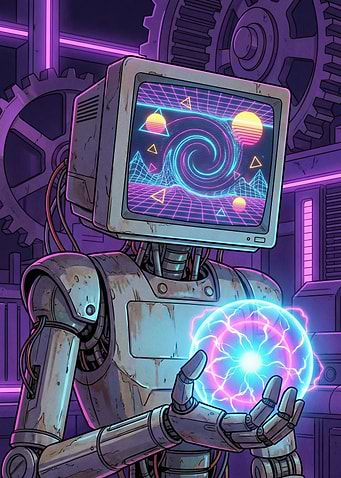 Retro Robot with Energy Orb