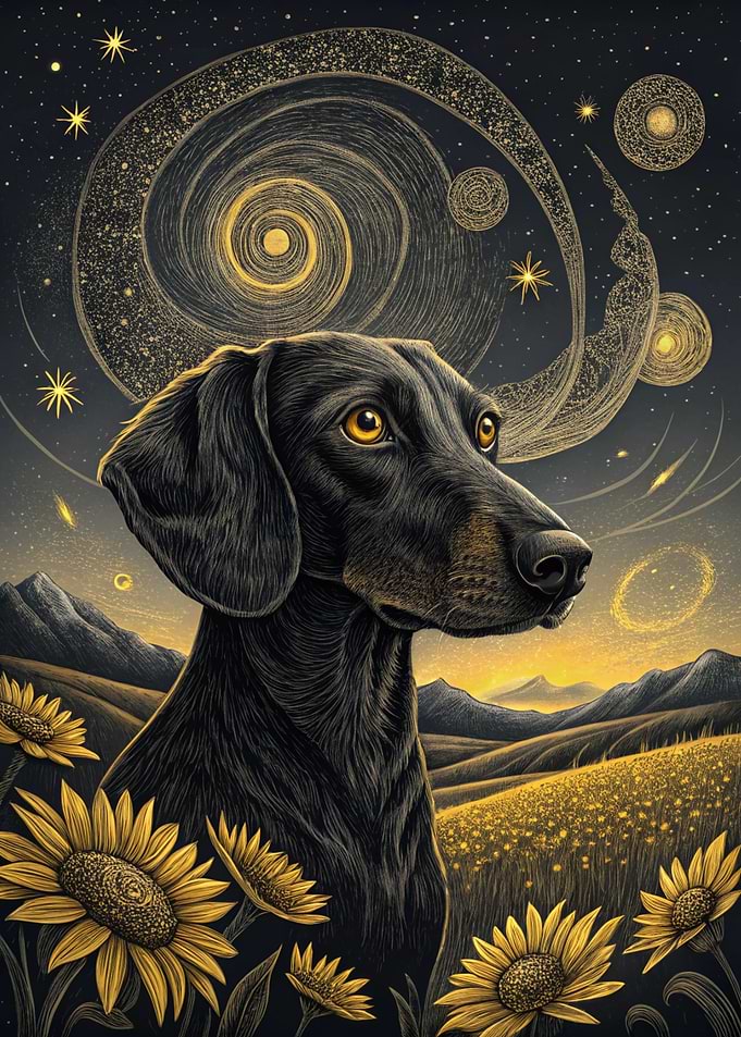 Dachshund in a Starry Field