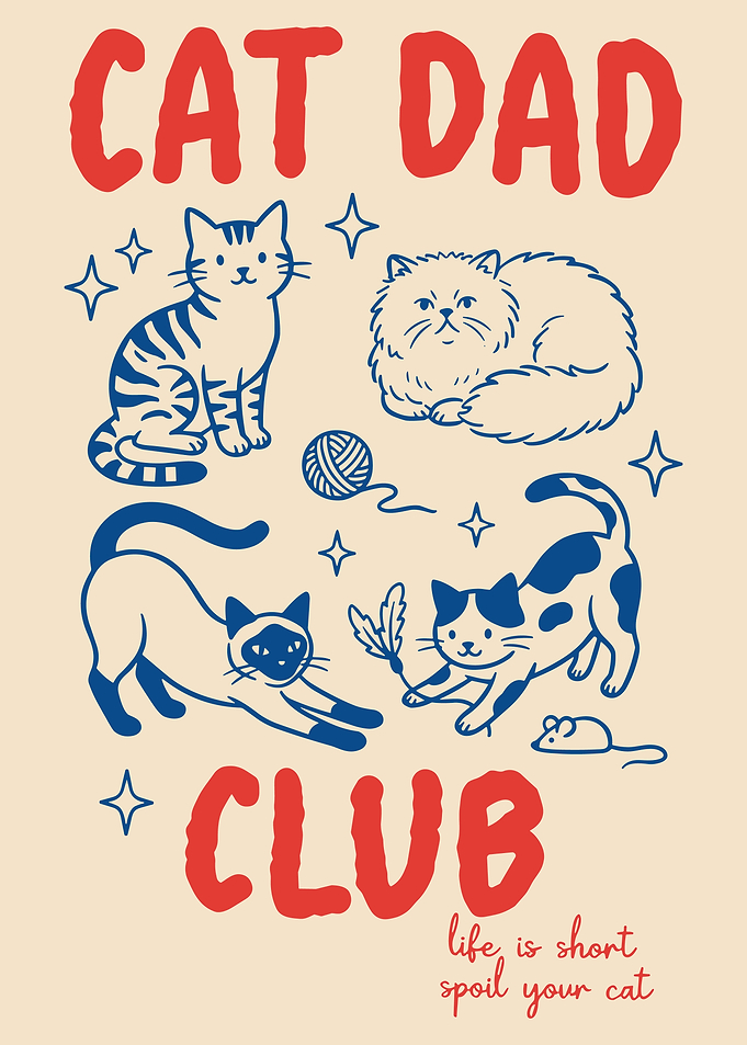 Cat Dad Club Poster, Cute Cat Lover Wall Art, Whimsical Cats Illustration Print