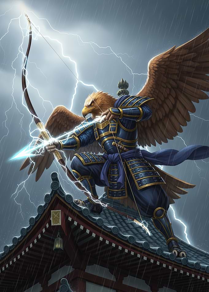 Eagle Samurai Archer in Lightning Storm
