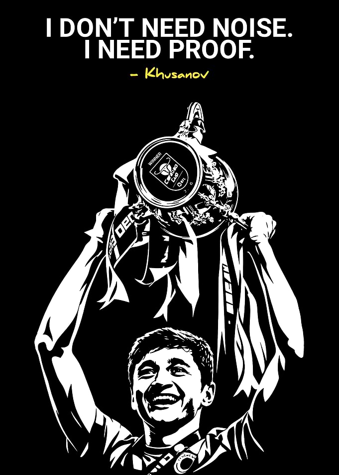 Footballer holding trophy with quote