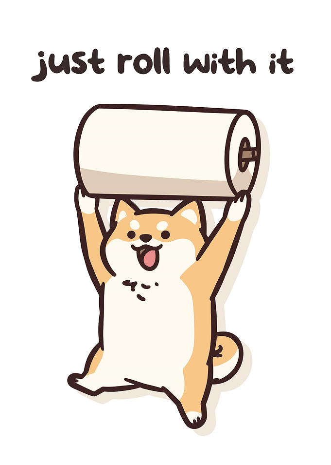 Shiba Inu holding a toilet paper roll