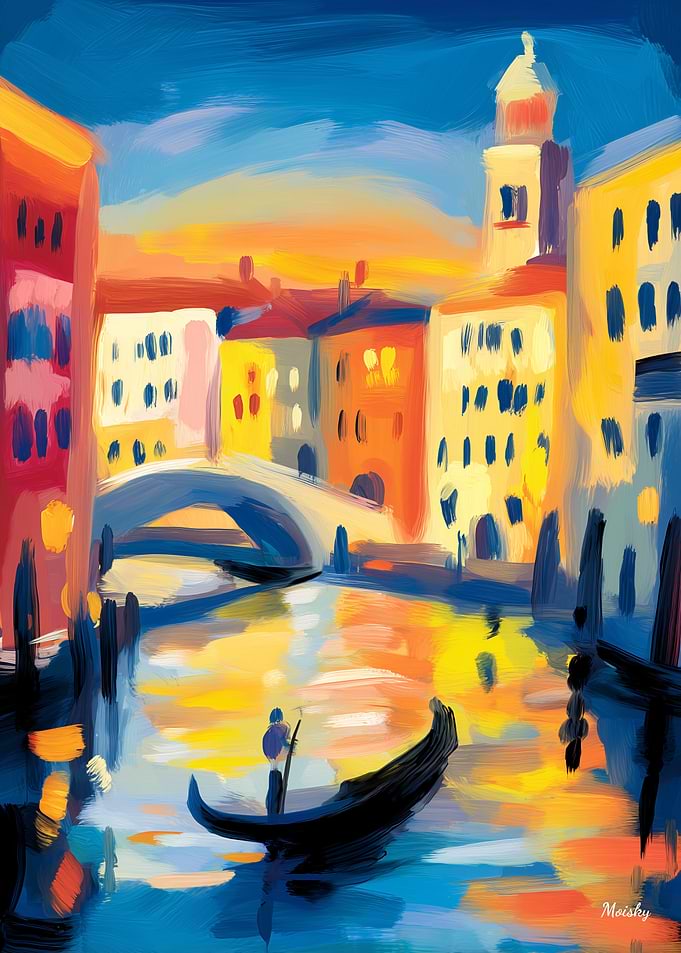 Venice Fauvist Cityscape – Gondola Canal Colorful Art