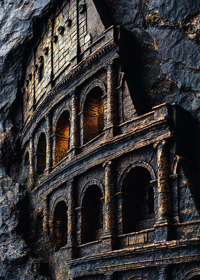 Golden Roman Colosseum Stone Relief