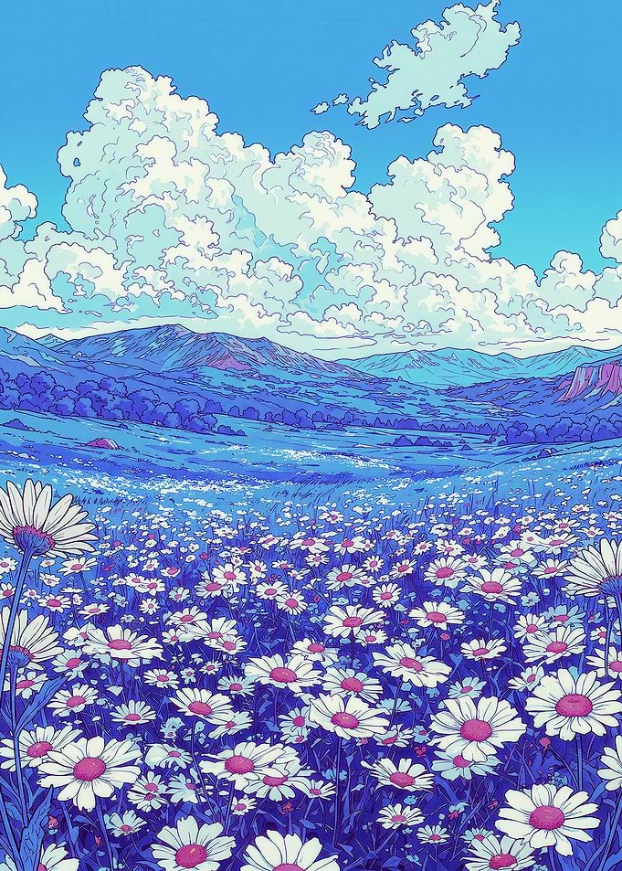 Daisy Field Under Blue Sky