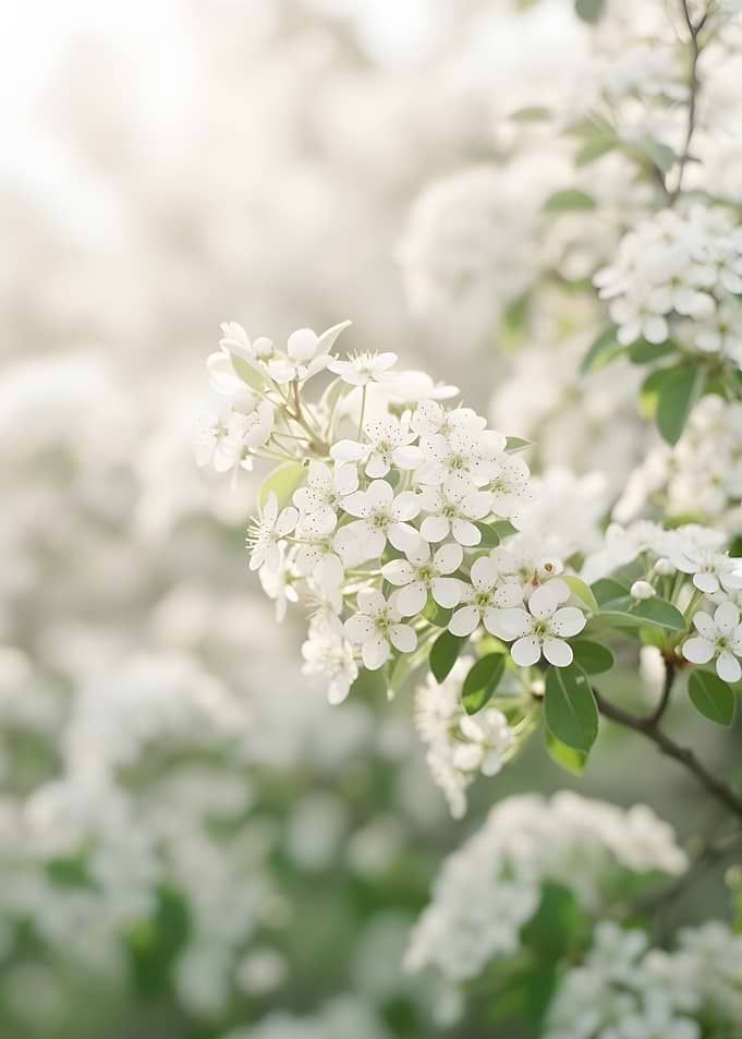 Delicate White Cherry Blossoms in Soft Sunlight