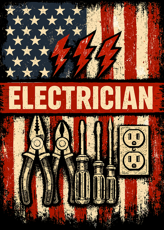 Electrician Poster, Patriotic USA Flag Wall Art, Vintage Tools Workshop Print