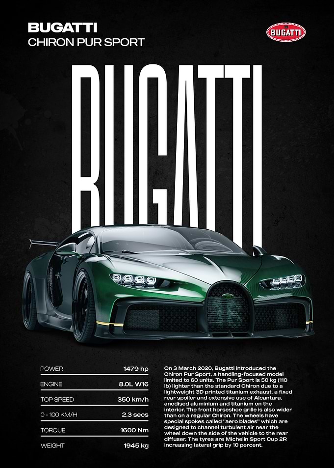 Bugatti Chiron Pur Sport Poster