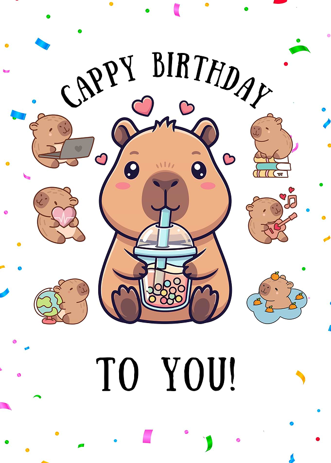 Cute Capybara Birthday Poster