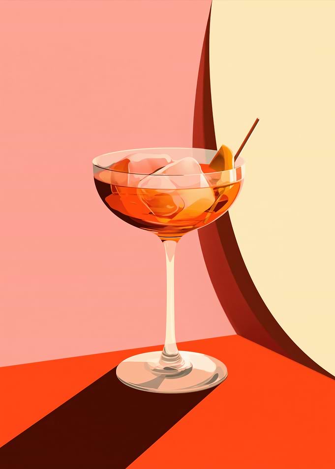 Cocktail with Ice and Orange Garnish