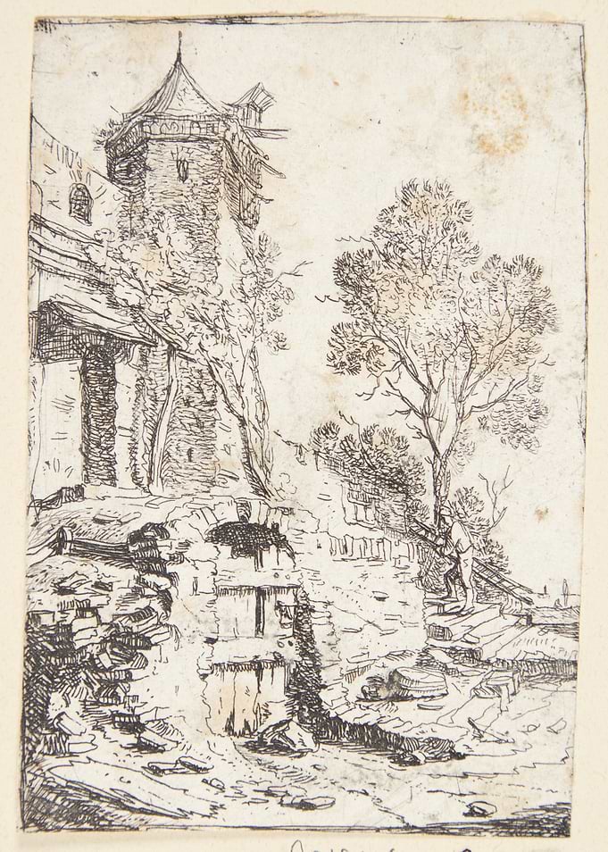 Old Tower and Trees Sketch