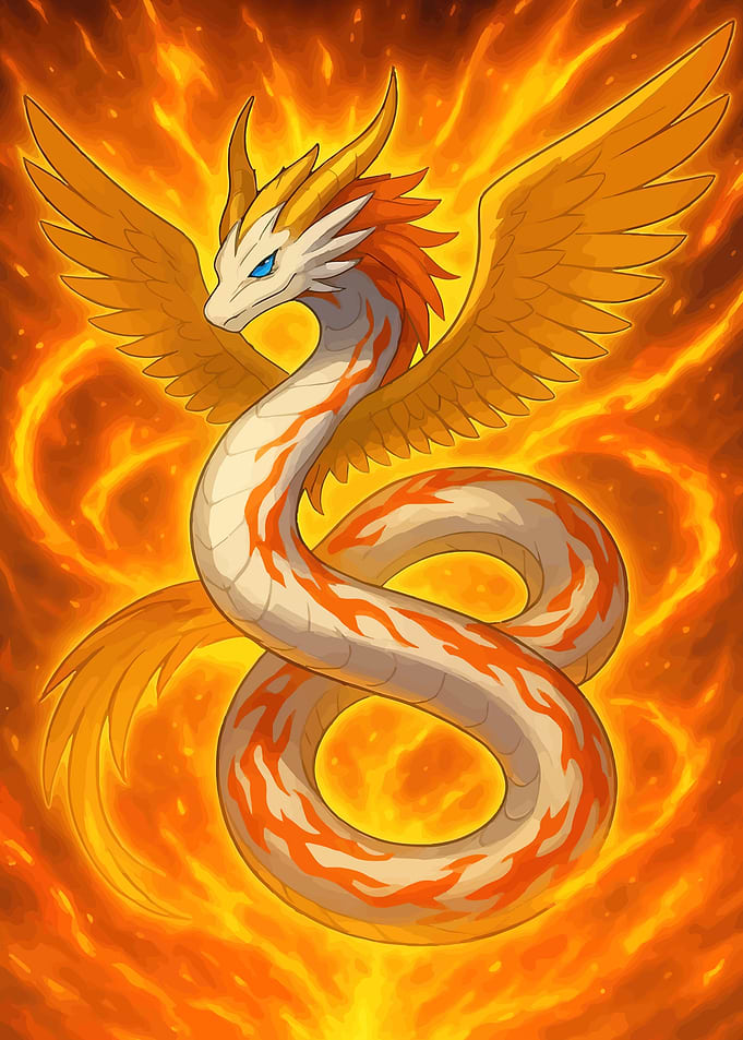 Fiery Serpent Dragon with Wings