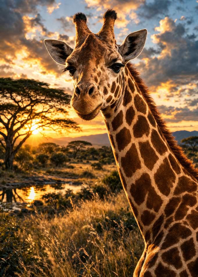 Giraffe at Sunset in the Savanna