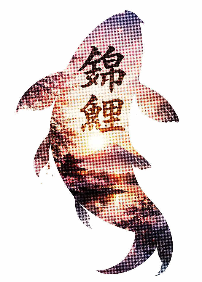 Koi fish with Japanese landscape