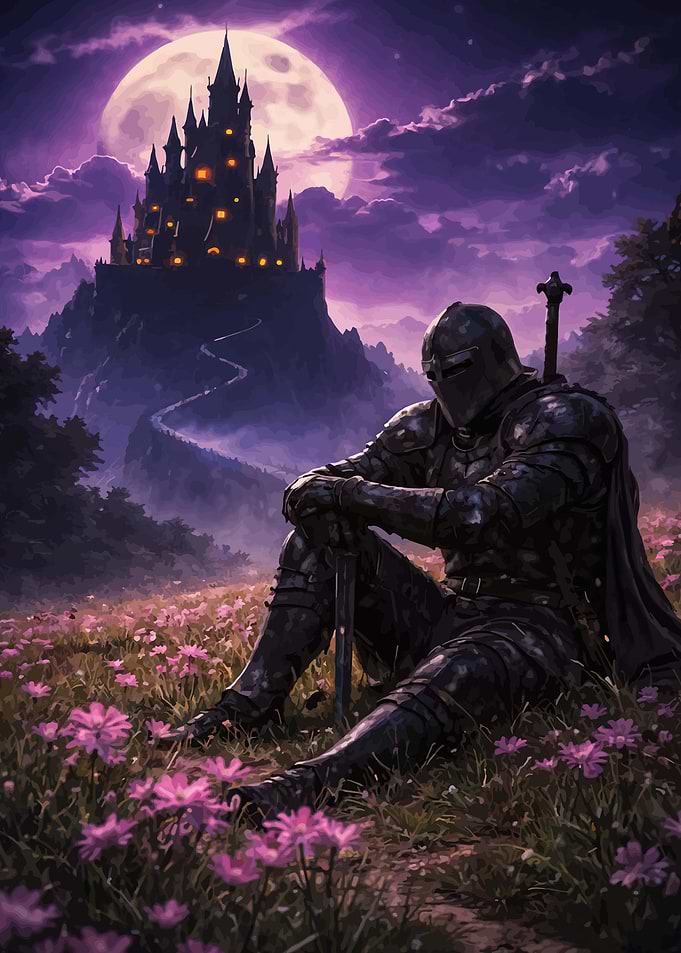 Knight in a field of flowers