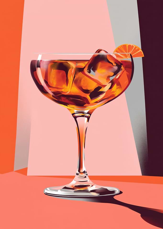Cocktail with Orange Slice and Ice