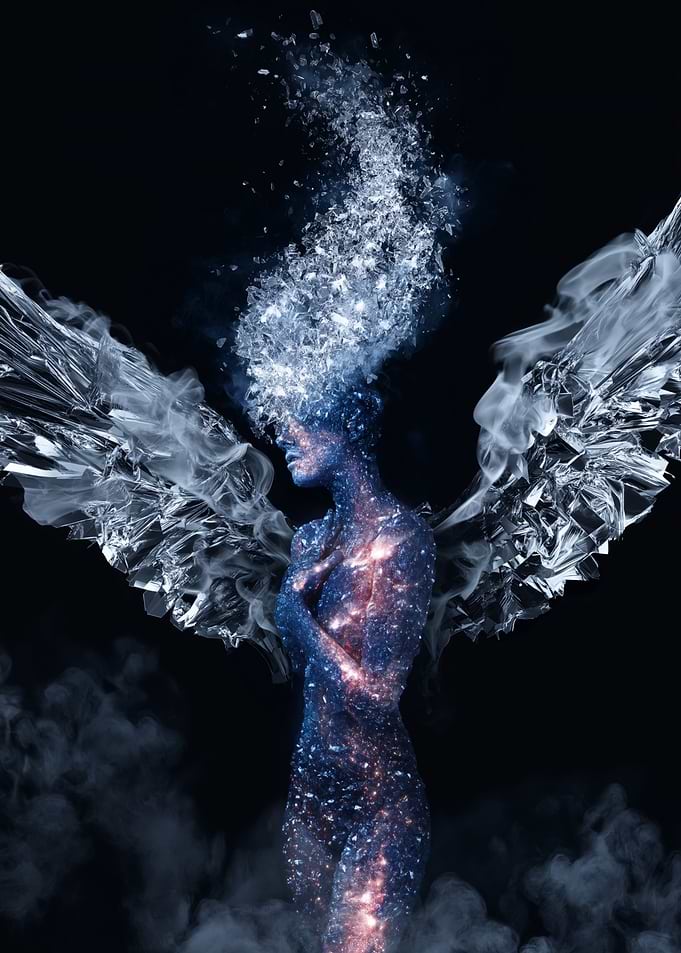 Cosmic Angel with Shattered Wings
