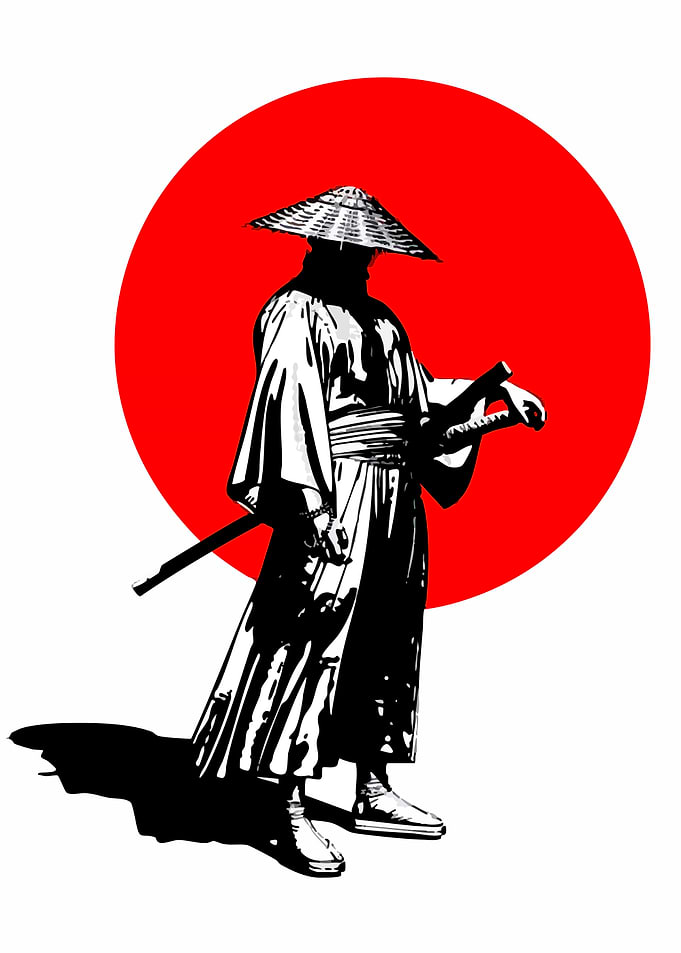 Samurai Warrior with Red Sun Background