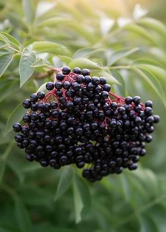 Cluster of ripe elderberries