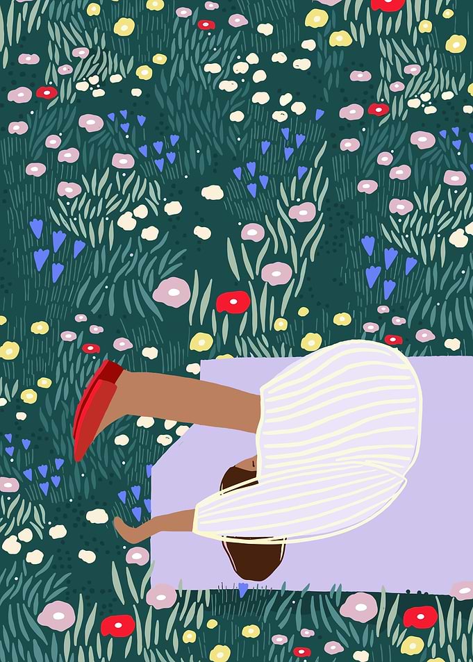 Woman in floral field