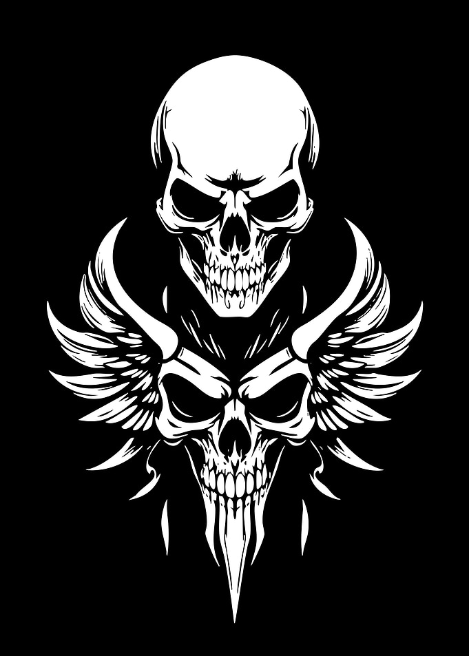 Two Skulls with Wings