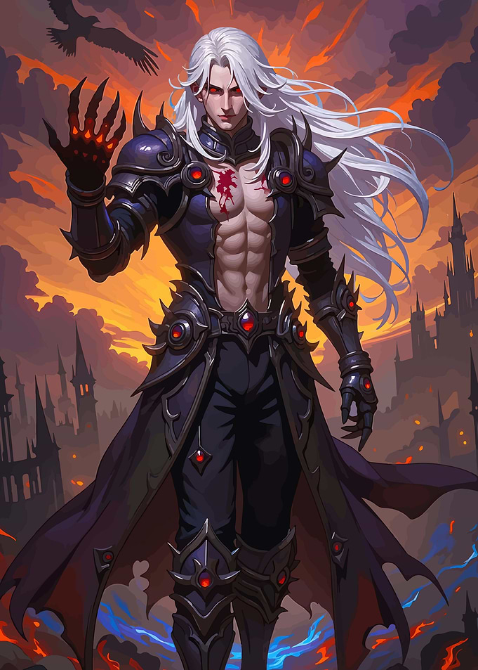Dark Fantasy Warrior with Fiery Aura