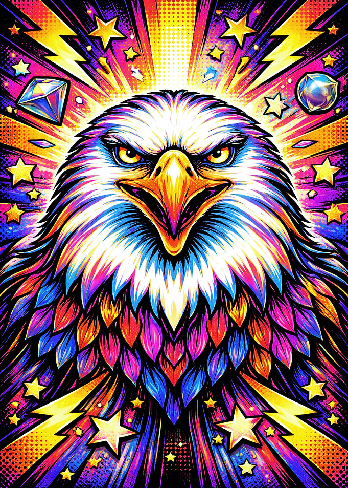Vibrant Eagle with Stars and Lightning