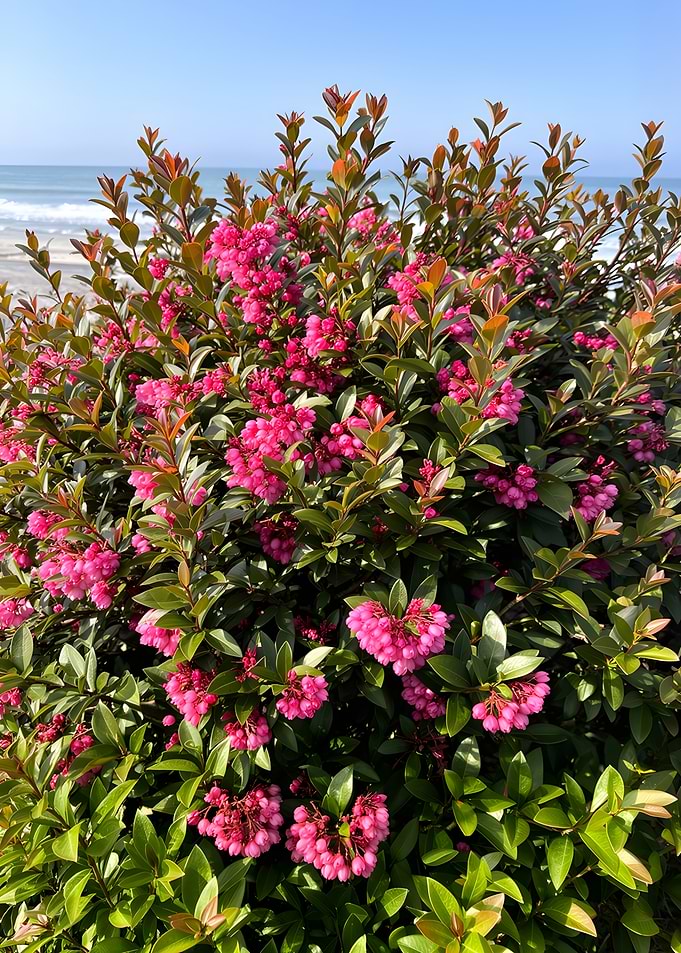 Pink Flowers by the Ocean