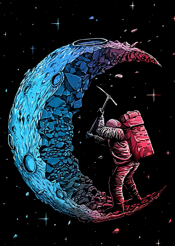 Astronaut mining the moon